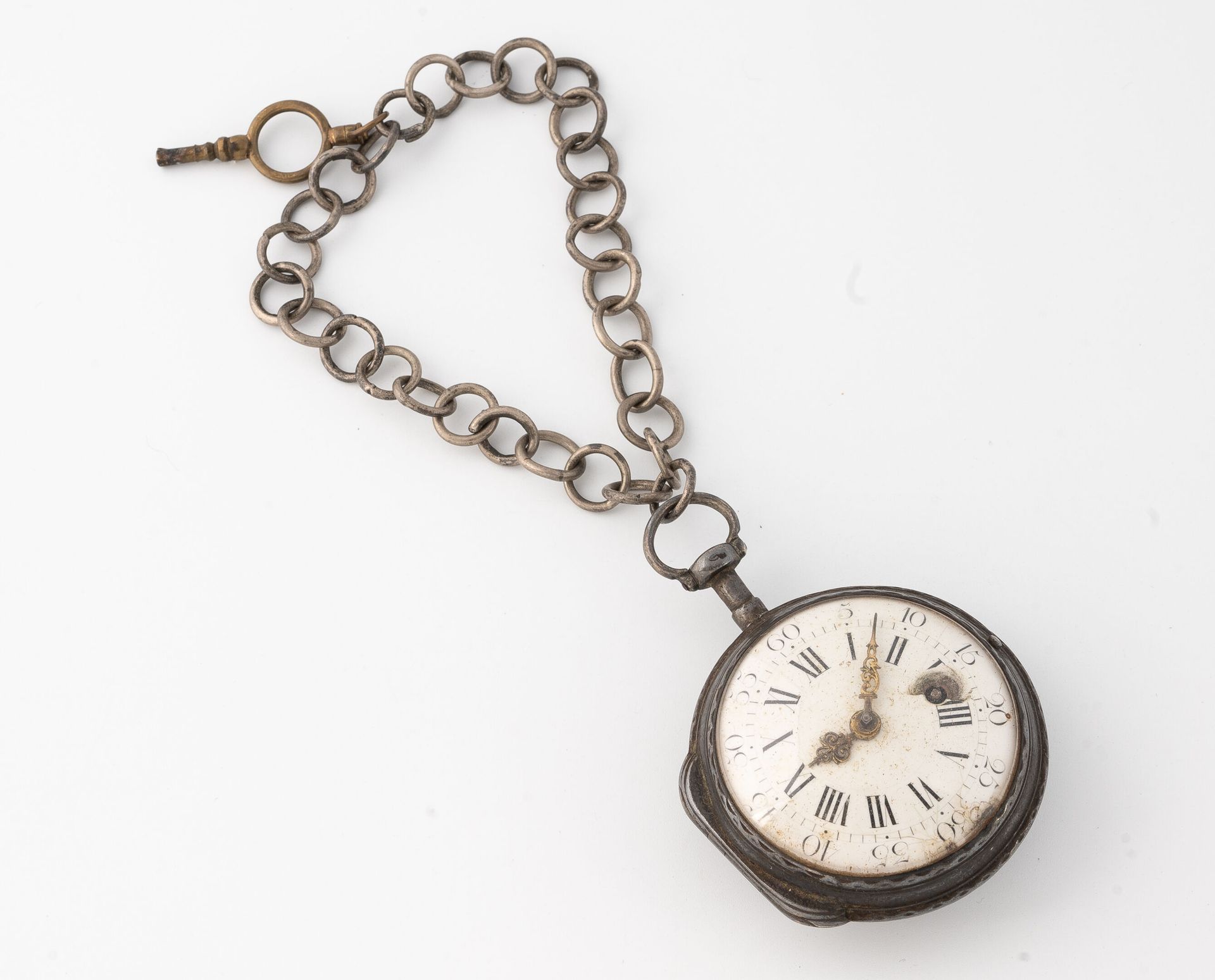 Null Pocket watch in silver (950).
White enameled dial, hour markers, black pain&hellip;