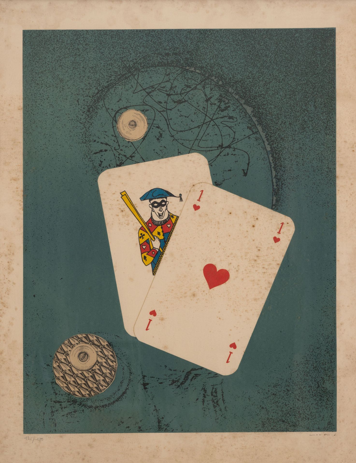 Max ERNST (1891-1976) 超现实主义，1964年。
纸上彩色石版画。
右下方有签名，左下方有编号121/180。
66 x 52 (展出中)。&hellip;