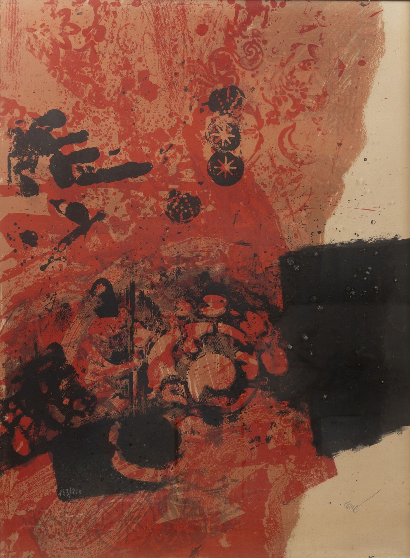 Antoni CLAVÉ (1913-2005) 黑手》，1971年。
纸上彩色石版画。
右下方有签名，左下方有编号133/250。
75.5 x 55.5厘米&hellip;