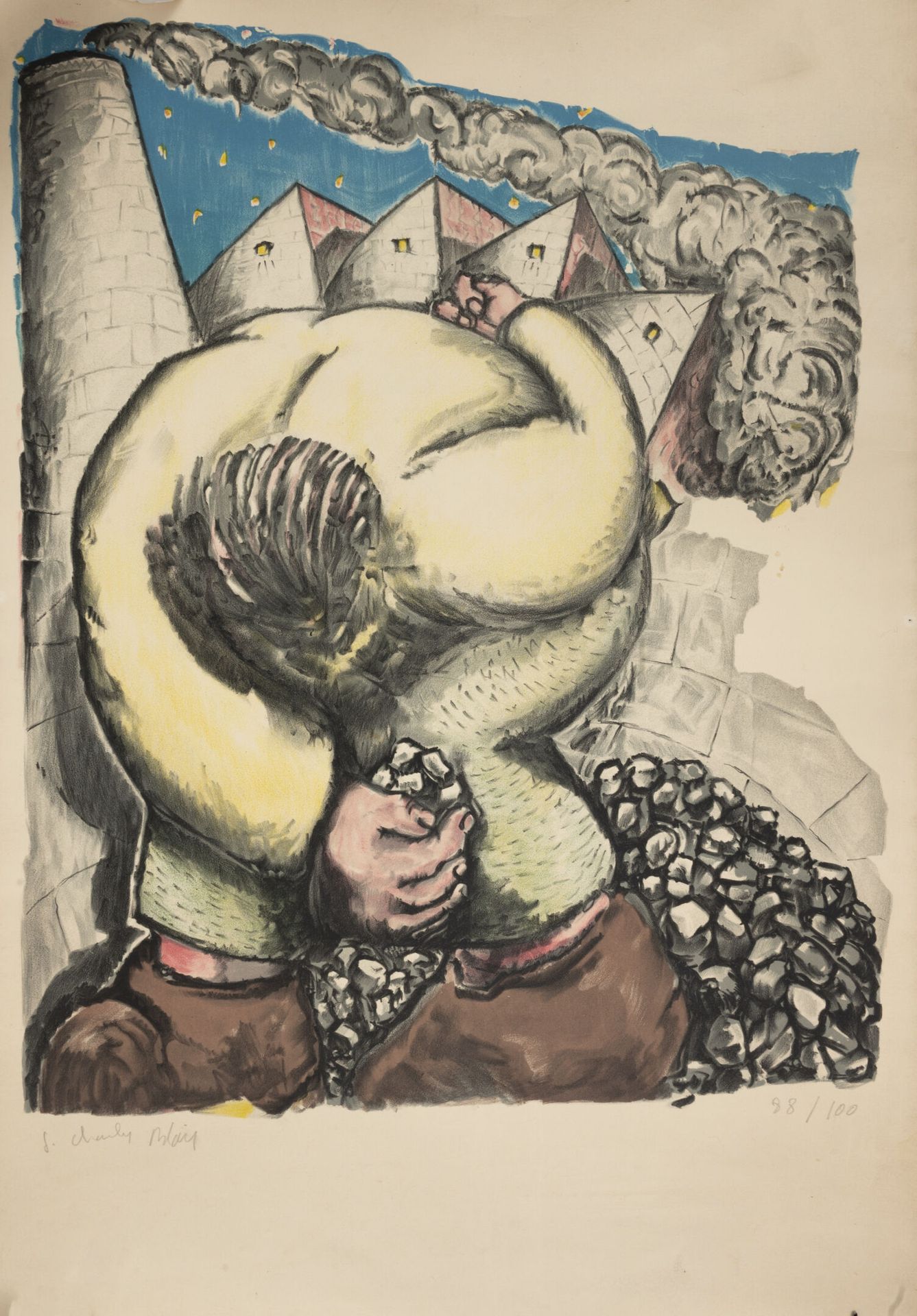 Jean Charles BLAIS (1956) 拍品包括： 
- agnès b海报的彩色石版画。 签名和编号为88/100。有污渍和折痕。
- agnès&hellip;