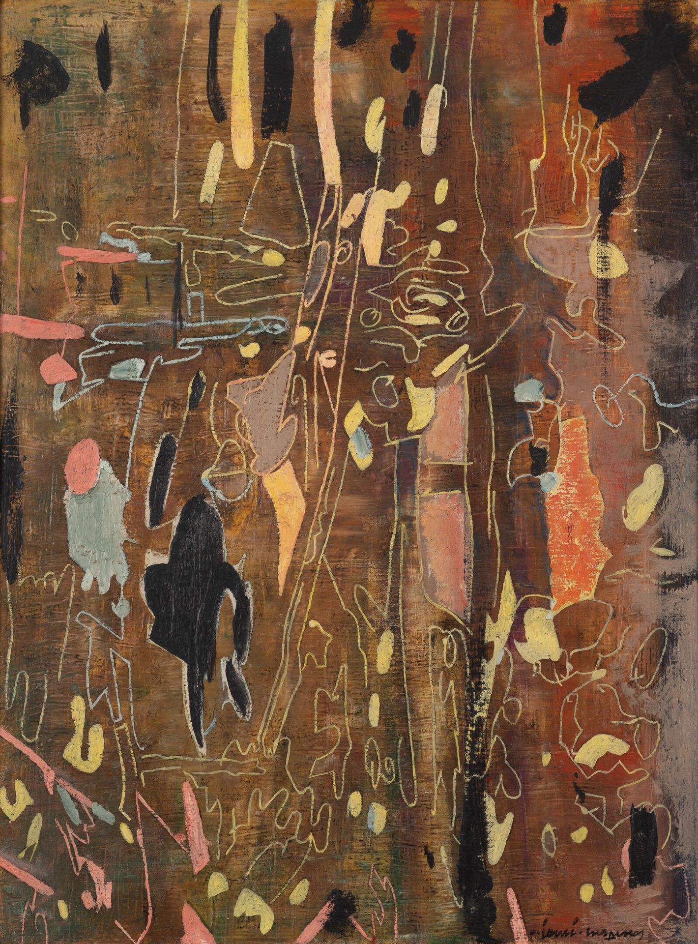 Pierre COURTENS (1921-2004) 无题。
布面油画，装在面板上。
左上角有签名
81 x 60厘米。