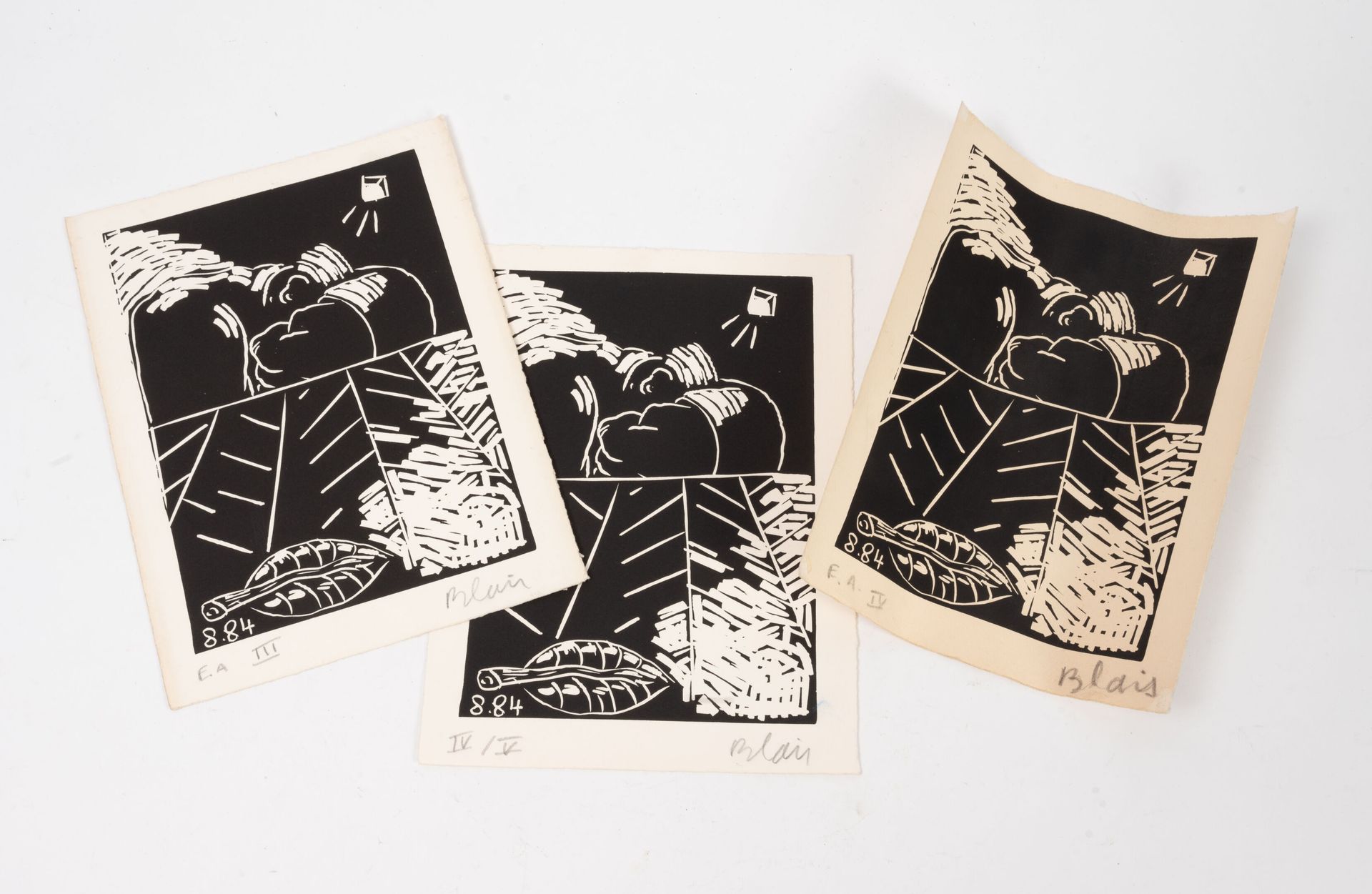 Jean Charles BLAIS (1956) 无题》，1984年。
三个艺术家的样张。
有签名和编号。
28 x 21 cm
污点、折痕和摩擦。
