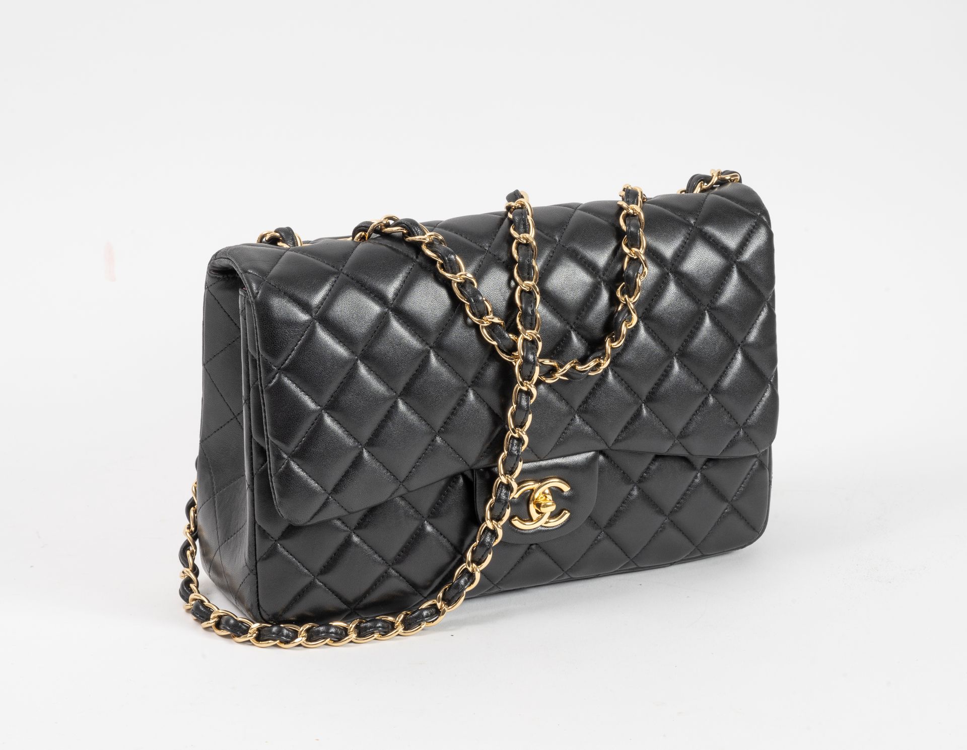 Chanel Classic Chain Me Around Single Flap Jumbo Maxi CC Logo GHW Black Calfskin Shoulder Bag