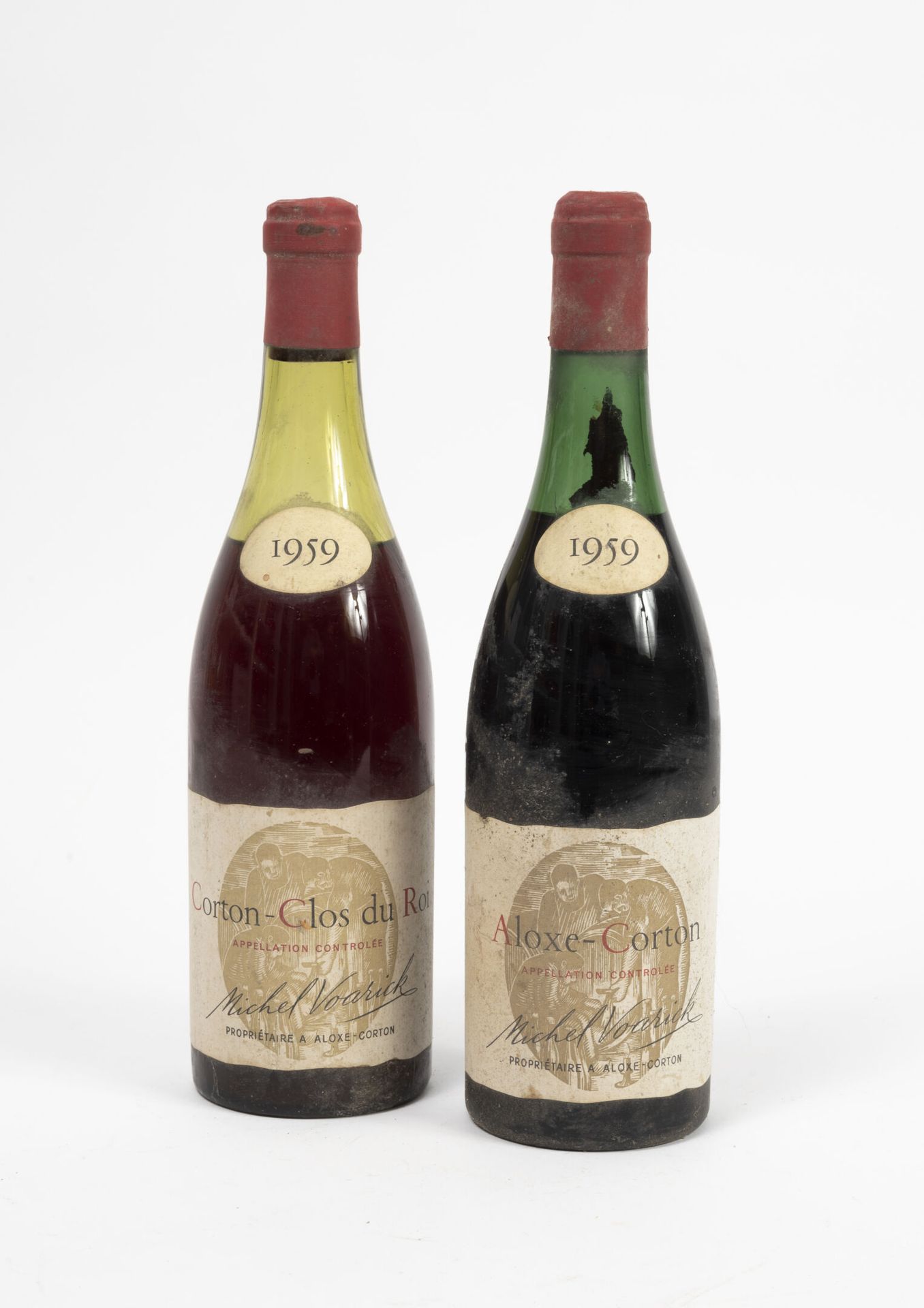 ALOXE-CORTON 1 bouteille, 1959.
Domaine Michel Voarick.
Niveau bas.
Taches et fr&hellip;