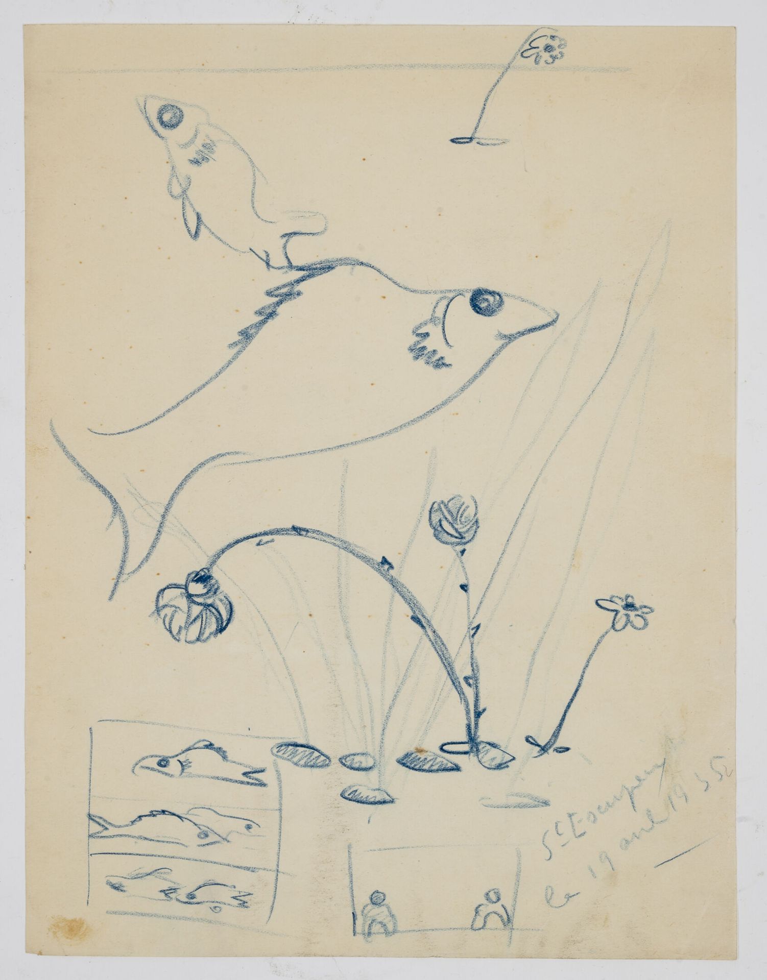 Antoine DE SAINT-EXUPÉRY (1900-1944) Croquis et/ou étude de poissons, 1935.
Cray&hellip;