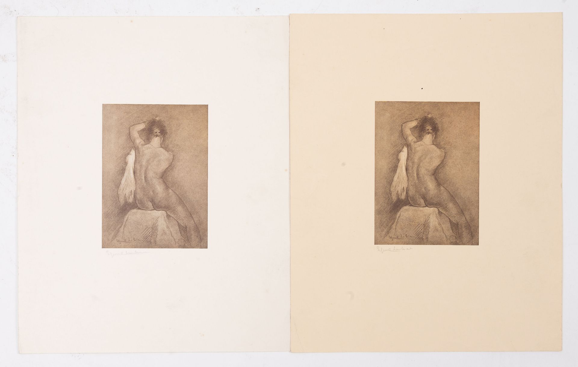 Edgar CHAHINE (1874-1947) Nu féminin de dos.
Deux impressions sur papier.
Signée&hellip;