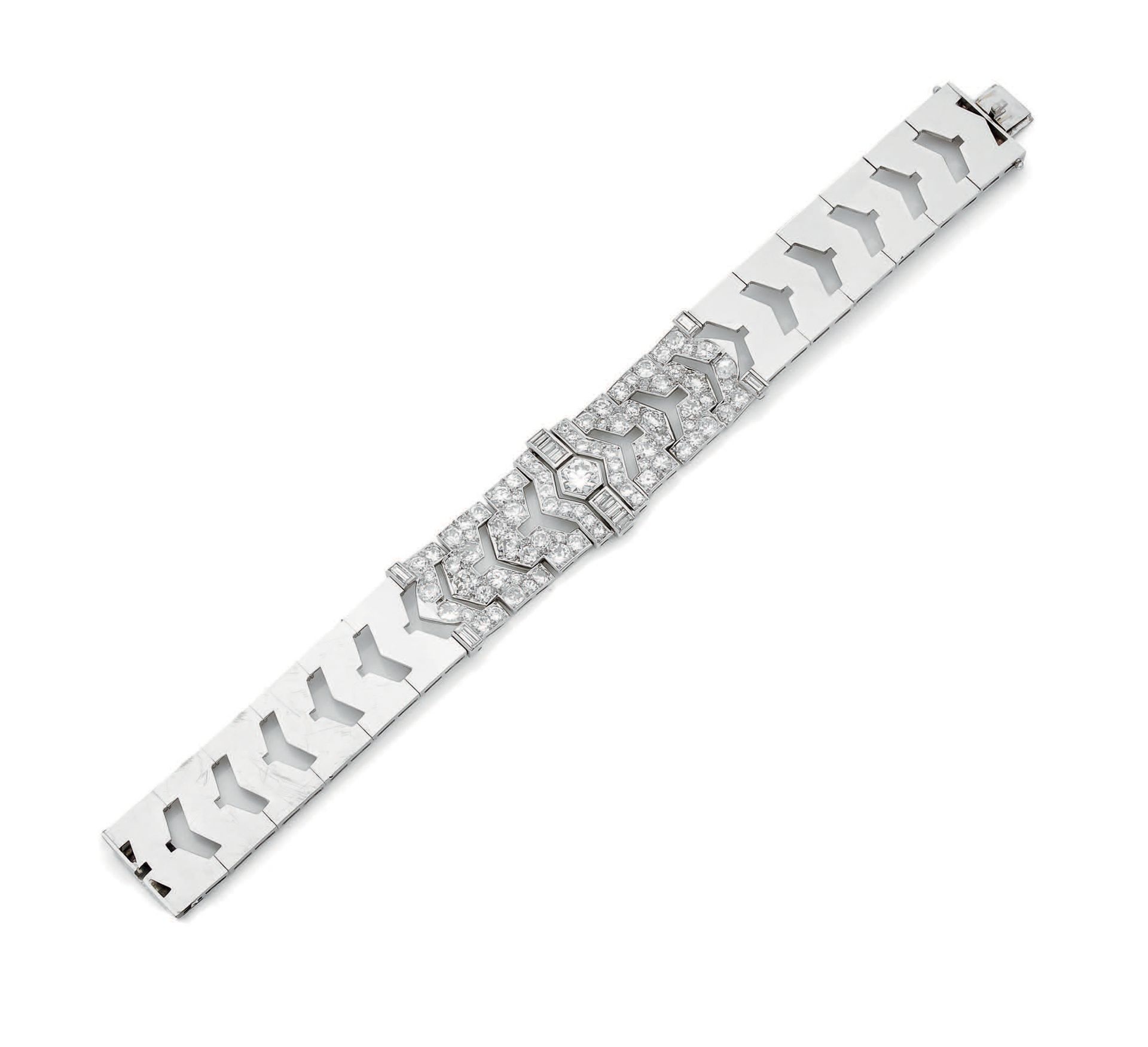 Null Bracelet ruban en or gris (750) à maillons chevrons stylisés, les centraux &hellip;