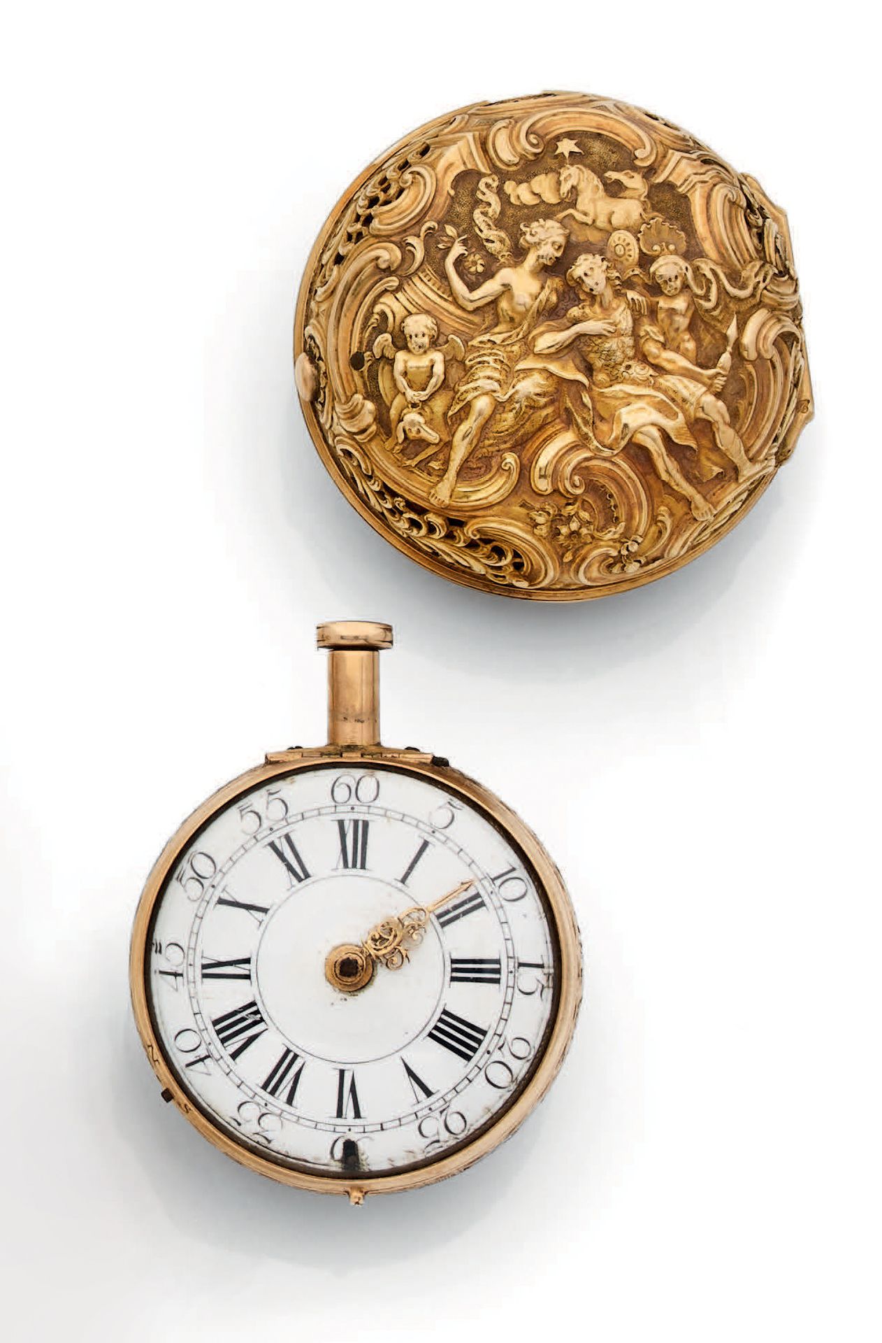 Charles CABRIER, Londres Petite montre oignon à sonnerie, à deux boîtiers en or &hellip;