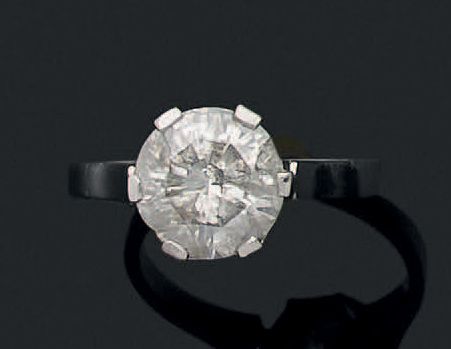 Null Bague solitaire en platine (950) ornée d'un diamant demi-taille en serti gr&hellip;