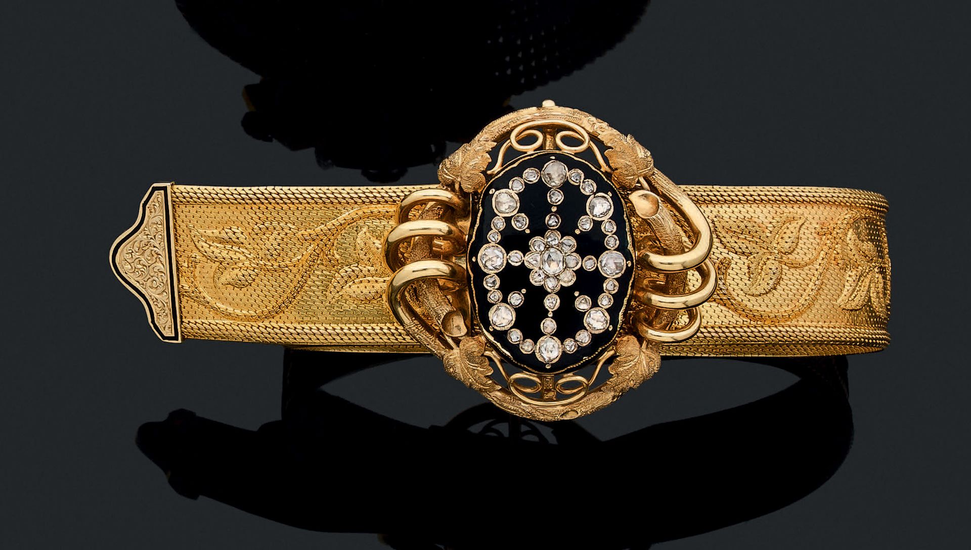 Null Beau bracelet à transformation en or jaune (750) de forme ruban à maille fi&hellip;
