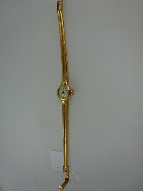 YEMA Petite montre bracelet de dame en or jaune 750, cadran circulaire, bracelet&hellip;