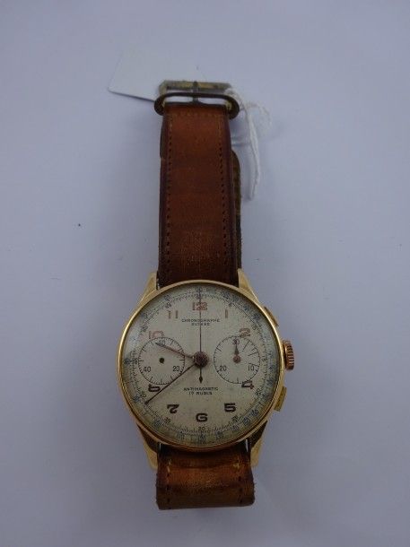 CHRONOGRAPHE SUISSE Montre chronomètre bracelet d'homme, boîtier en or jaune (75&hellip;