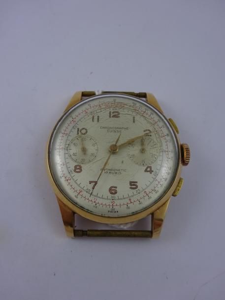 CHRONOGRAPHE SUISSE 

Boîtier de montre bracelet en or jaune (750). 

Cadran à f&hellip;