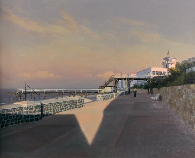 Denis FREMOND (1950) 
La promenade en bord de mer.
Huile sur toile.
Signée en ba&hellip;