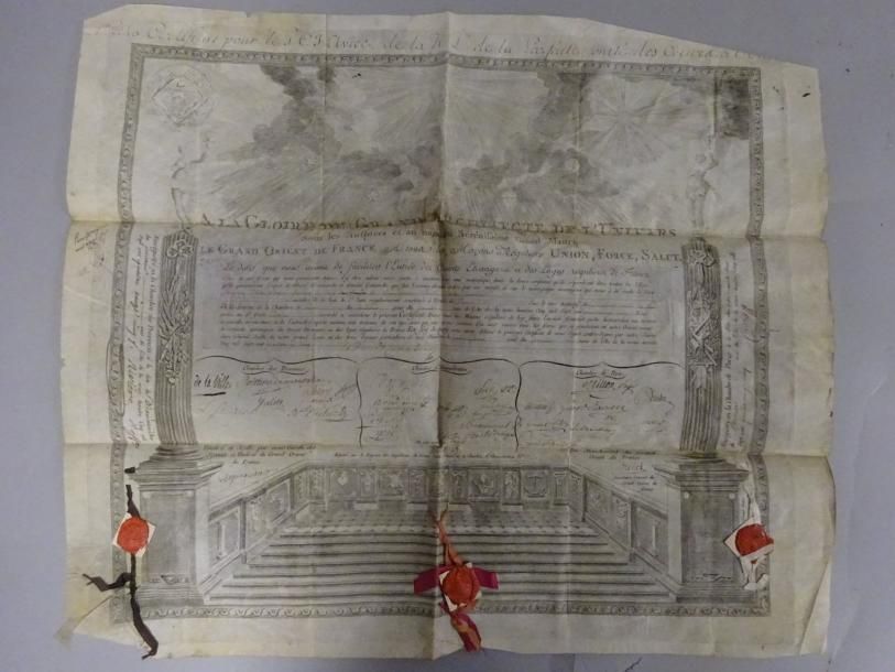 [FRANC MACONNERIE] 

Deux manuscrits sur parchemins du XVIIIème siècle. 

Certif&hellip;