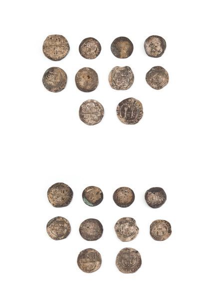 Null ESPAGNE et COLONIES Lot de 10 pièces en argent du XVIème siècle.
4 Réaux: 6&hellip;