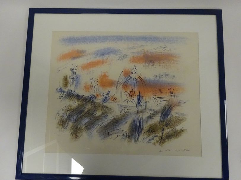 André MASSON (1896-1987) 

Paysage au dôme. 

Estampe en couleurs. 

Signée en b&hellip;