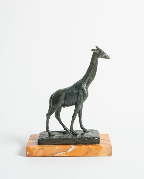 D'après Alfred BARYE (1839-1882) 

Girafe. 

Epreuve en bronze à patine verte. 
&hellip;
