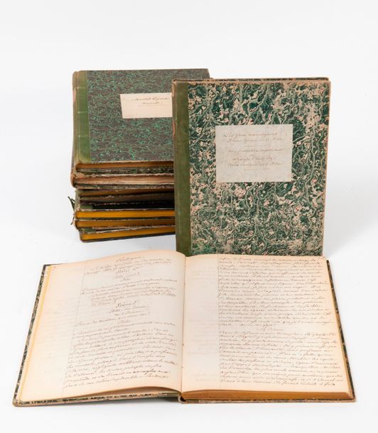 Null Ensemble de 10 volumes manuscrits, in-8, en demi-reliure marbrée, en état m&hellip;