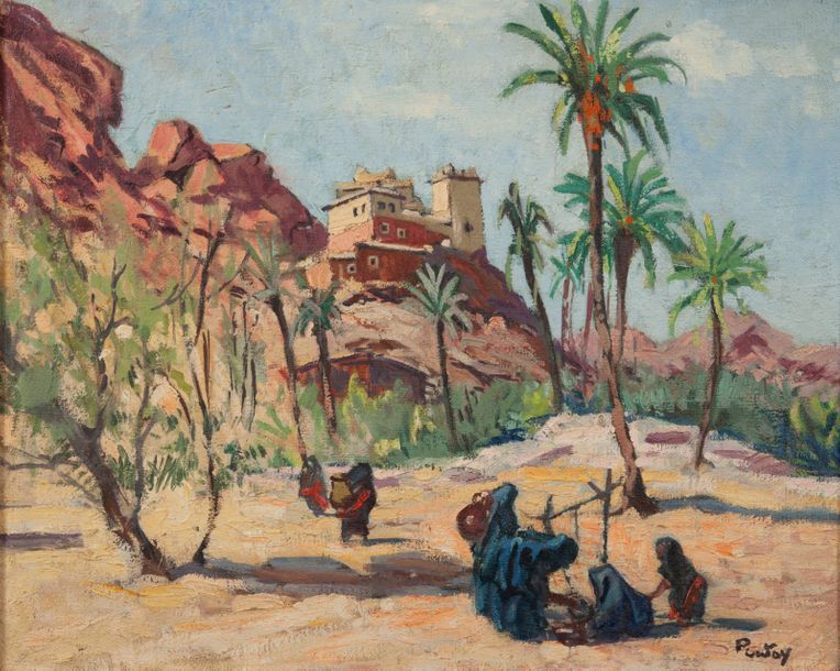 Henri Jean PONTOY (1888-1968) Porteuses d'eau devant la Kasbah.
Huile sur toile.&hellip;