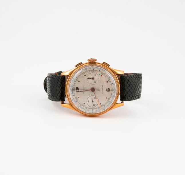 CHRONOGRAPHE SUISSE 

Montre bracelet chronomètre d'homme. 

Boîtier rond en or &hellip;