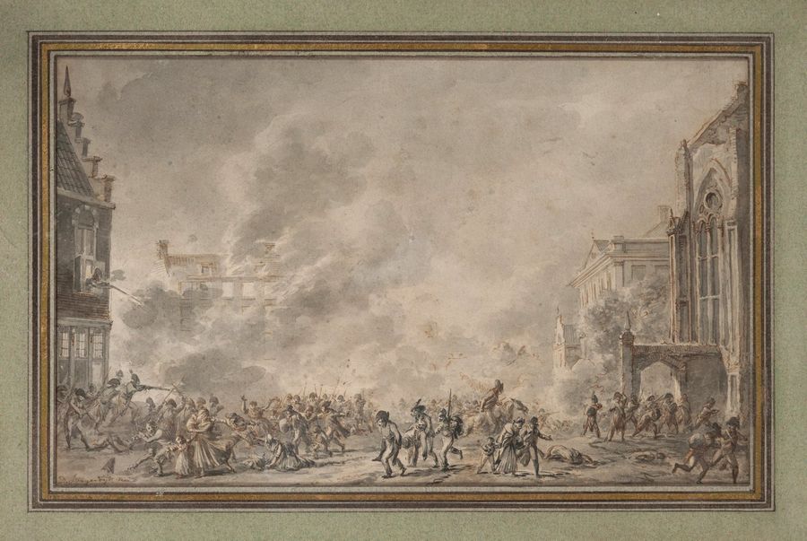Dirk LANGENDYCK (Rotterdam 1758-id.; 1805) Troupe tirant sur des émeutiers dans &hellip;