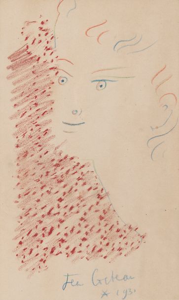 Jean COCTEAU (1889-1963) Profil de jeune femme, 1956.
Crayons de couleurs sur pa&hellip;