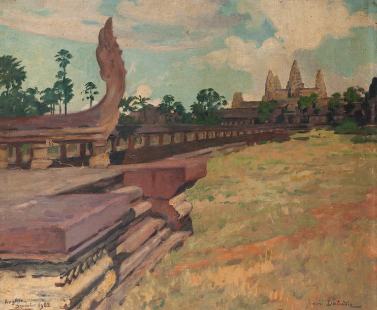 Henri DABADIE (1867-1949) Vue du temple d'Angkor, 1928.
Huile sur toile.
Signée &hellip;