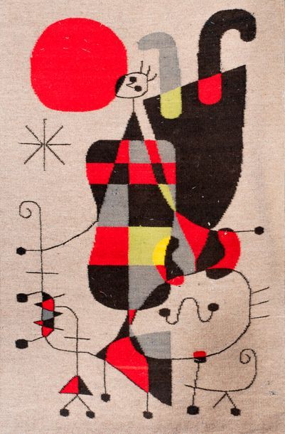 D'après Joan MIRÒ (1893-1983) 

Tapisserie en laine polychrome.

130 x 92 cm. 

&hellip;