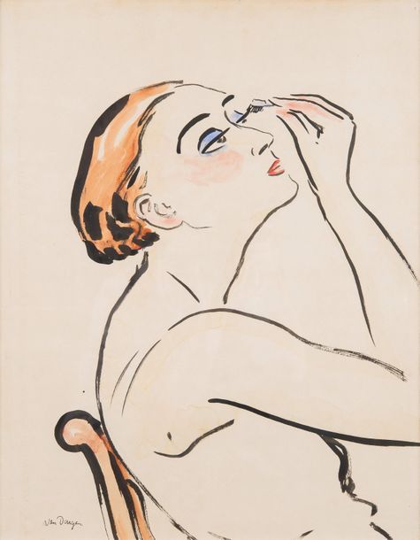 Kees VAN DONGEN (1877-1968) 
Le rimmel
Aquarelle et encre de chine, signée en ba&hellip;