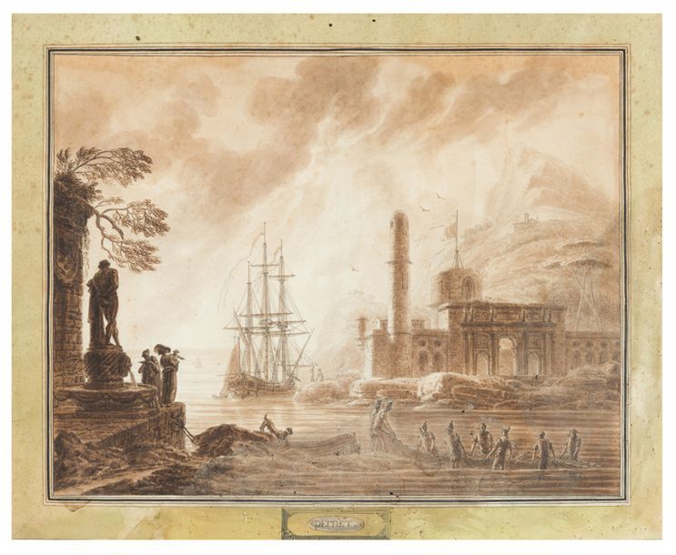Jacques Henry Alexandre PERNET Paris vers 1763 - Après 1789 
Vue de port ou la r&hellip;