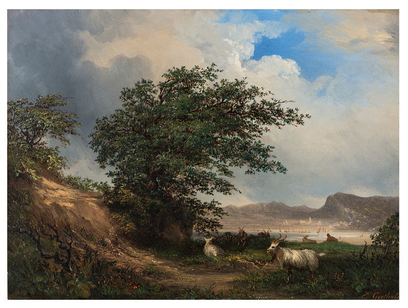 Raymond Eugène GOETHALS Bordeaux 1804 - Paris 1864 
Paysage au lac au pied des m&hellip;