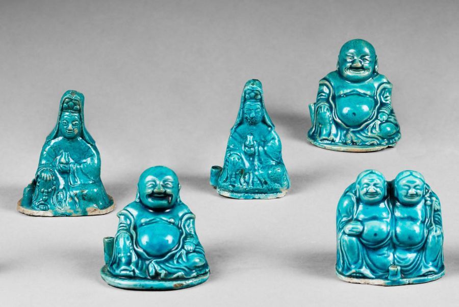CHINE - EPOQUE KANGXI (1662 - 1722) 
Set including two Guanyin, two Budai and a &hellip;