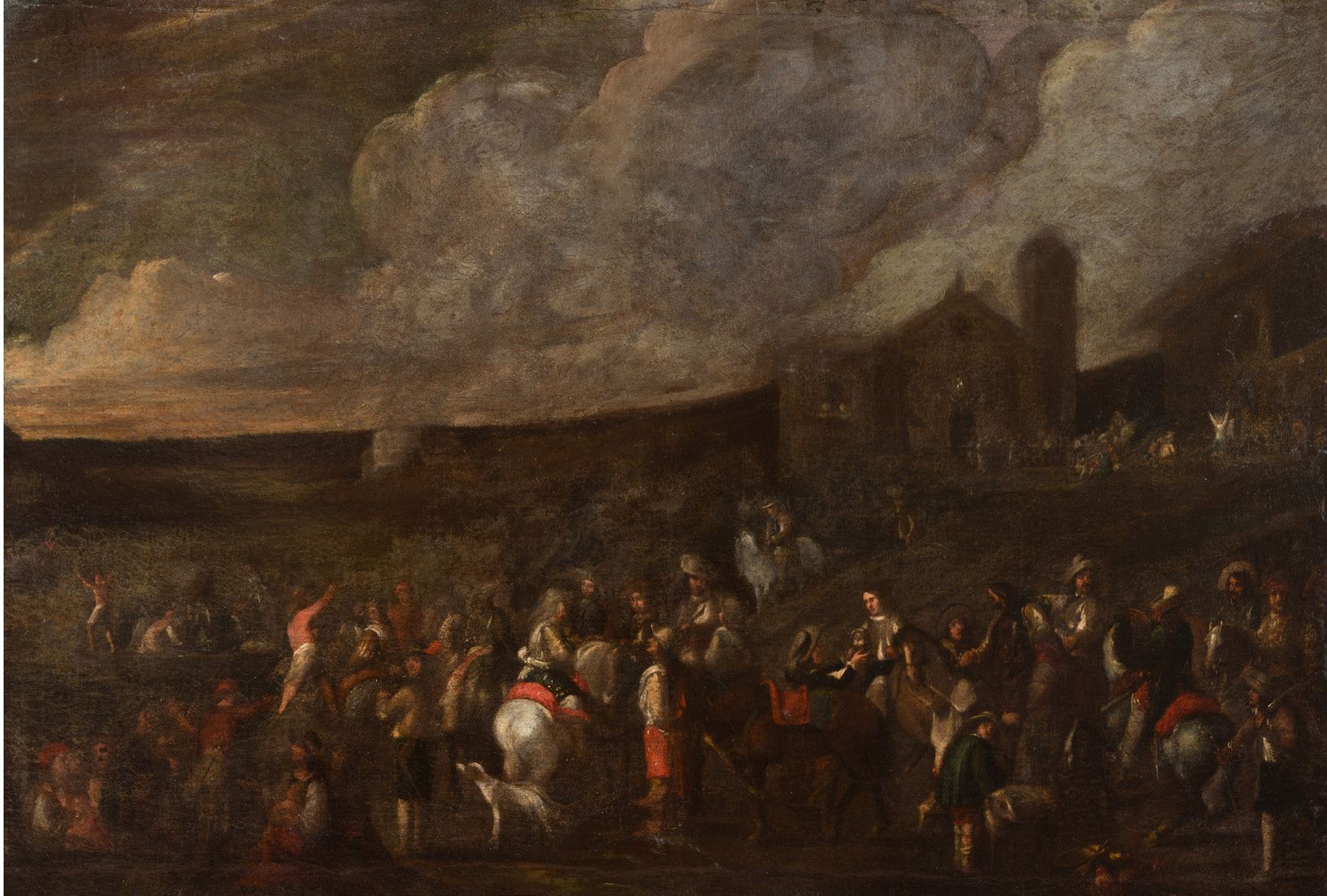WAEL Cornelis (Attribué à 
Cavaliers, soldats et villageois aux abords d'une égl&hellip;