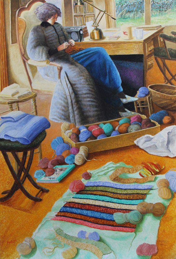 Claude GROBÉTY (1940 - 2016) 
• La tricoteuse,2000
Huile sur toile, signée en ba&hellip;