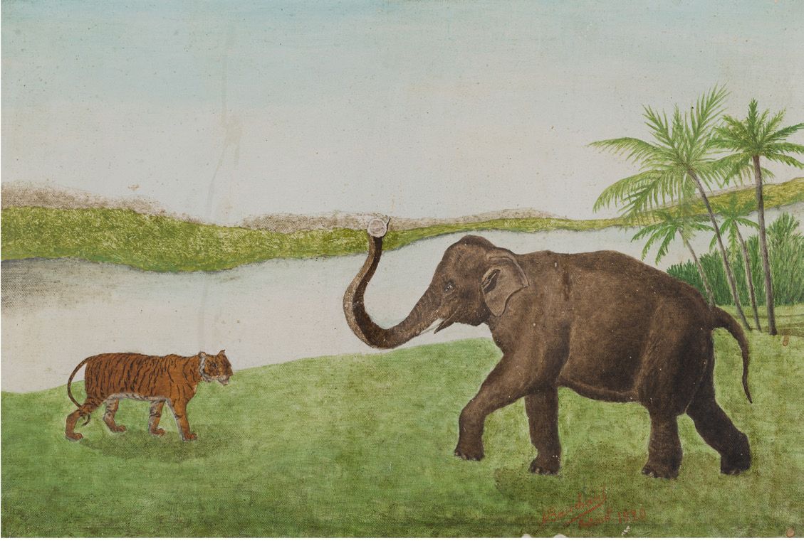 André BAUCHANT (1873 - 1958) 
• Le tigre et l'éléphant, 1920
Huile sur toile con&hellip;
