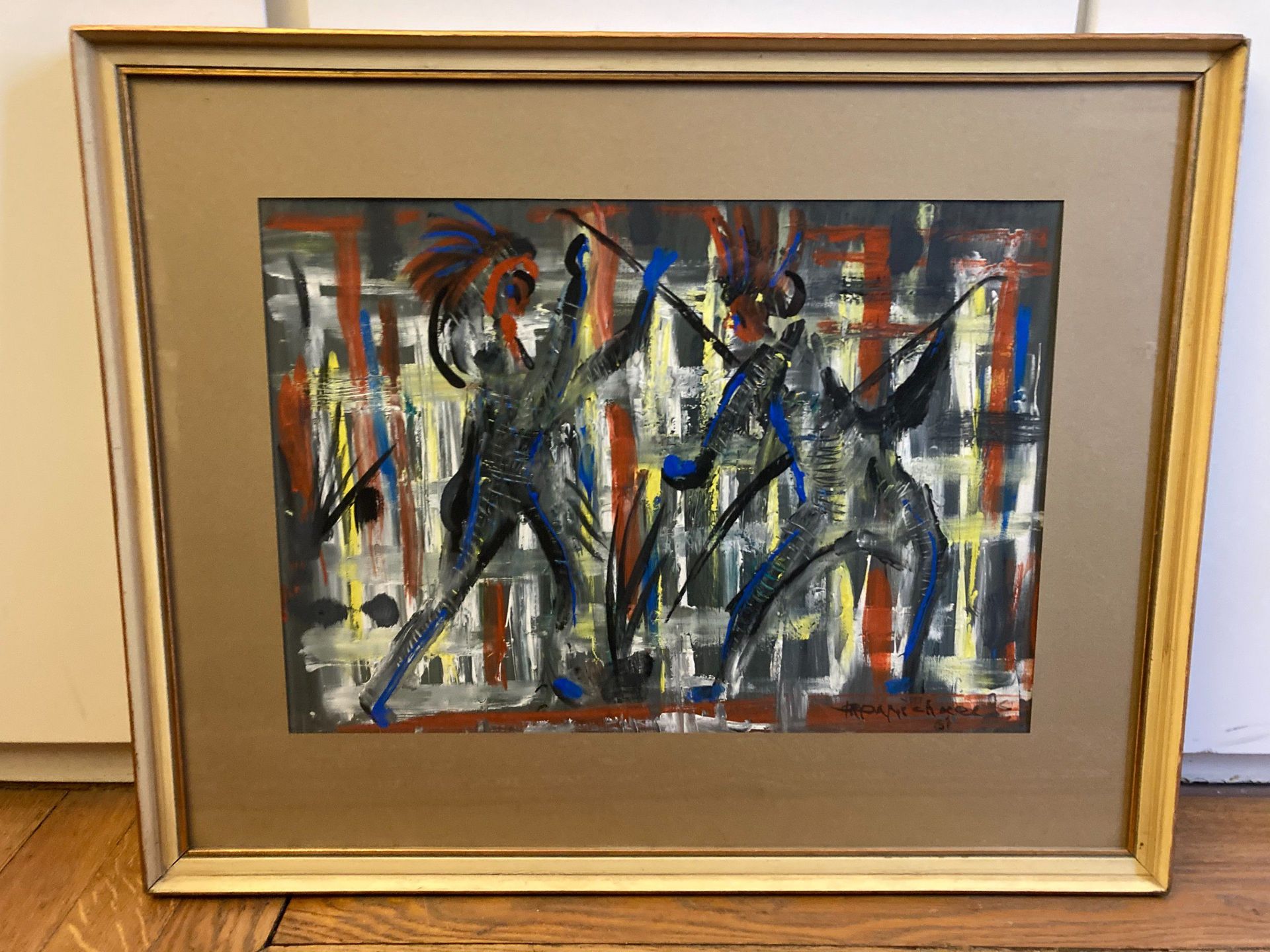 Null Modern composition: the duel of the warriors. Gouache on paper, signed and &hellip;