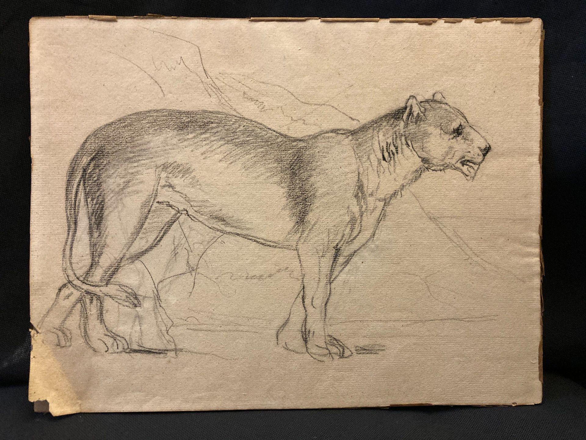 Null Zwei Zeichnungen "Die Löwin" und "Schulkinder an ihren Pulten" 30 x 22,9 cm&hellip;