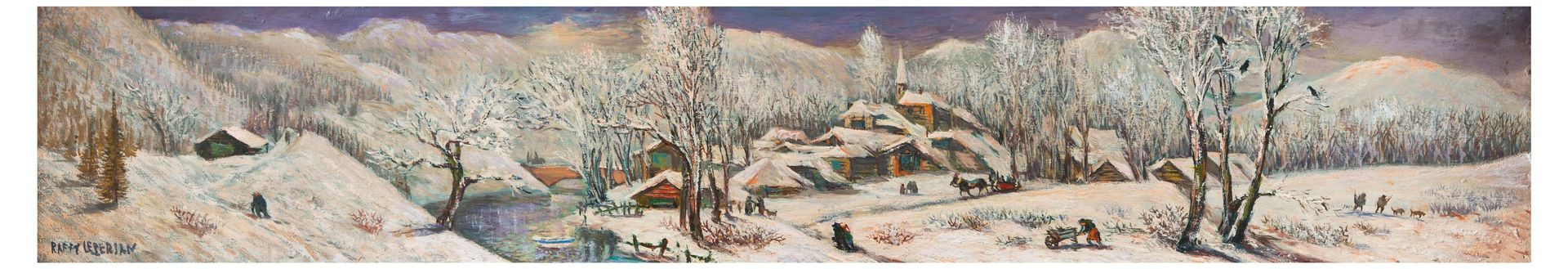 Null 让-拉菲-勒-佩尔桑 (1920 - 2008)

雪中的村庄

板面油画，左下角有签名

15 x 80厘米