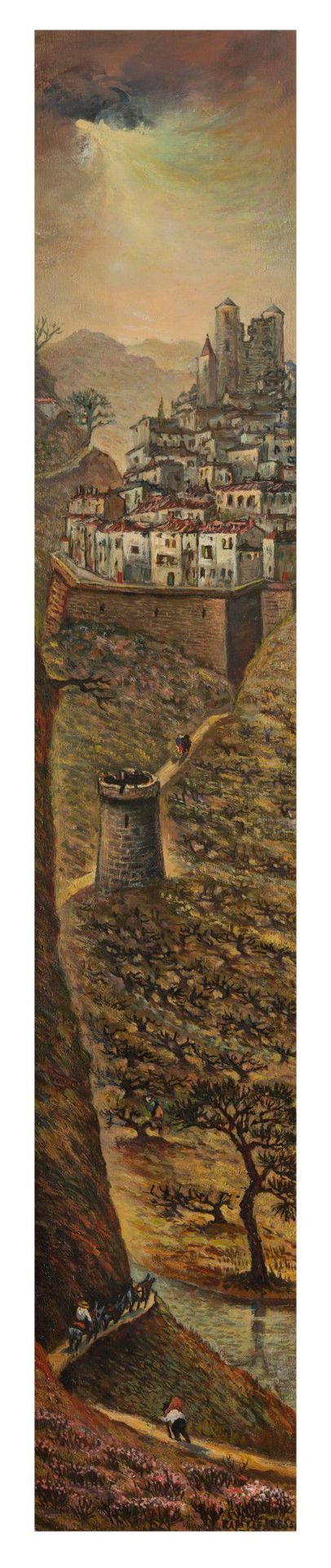Null 让-拉菲-勒-佩尔桑 (1920 - 2008)

强化的村庄

板面油画，右下角有签名

79 x 15 cm