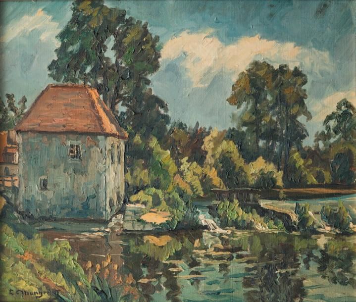 Emile MANGENOT (1910-1991) Le moulin. Huile sur toile, signée en bas à gauche. 4&hellip;