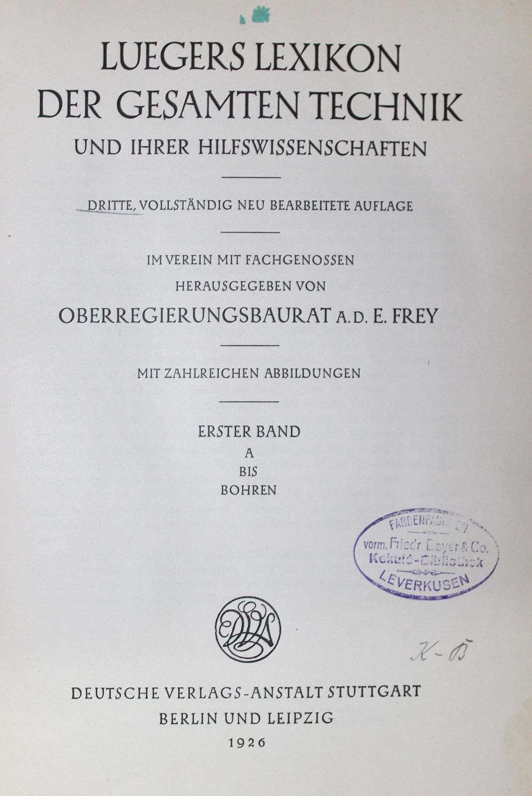 Lueger,O. Lexikon der gesamten Technik und ihrer Hilfswisschaften. 3ª ed. 6 vols&hellip;