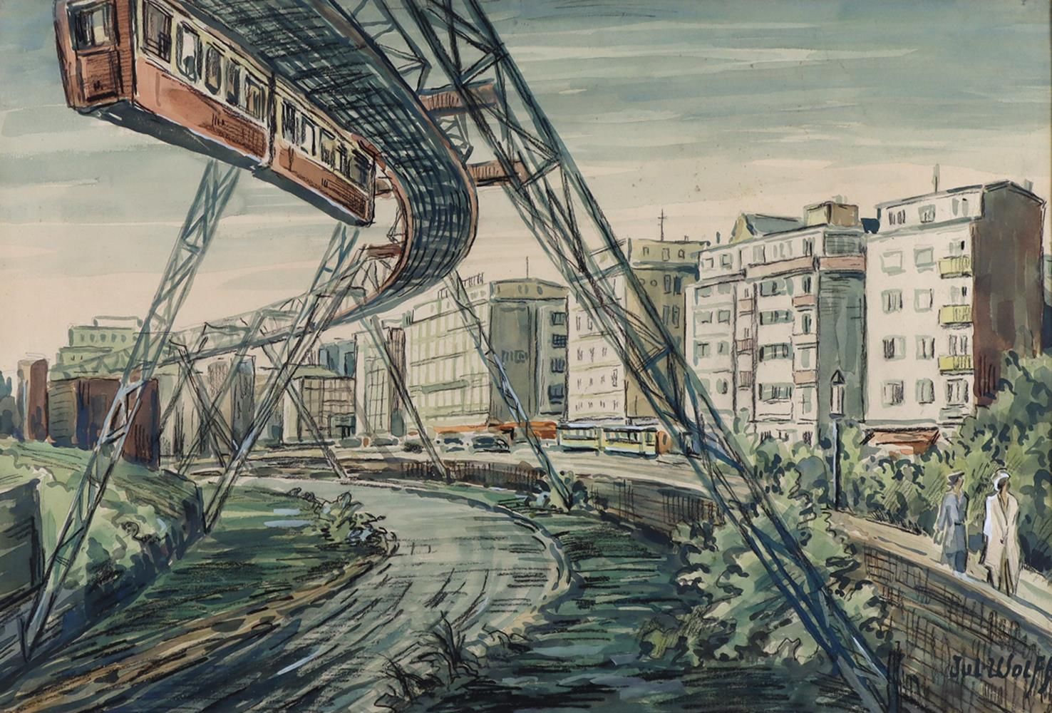Wolff, Julius (1895 Wuppertal 1980). Wuppertal Suspension Railway. Watercolor a.&hellip;