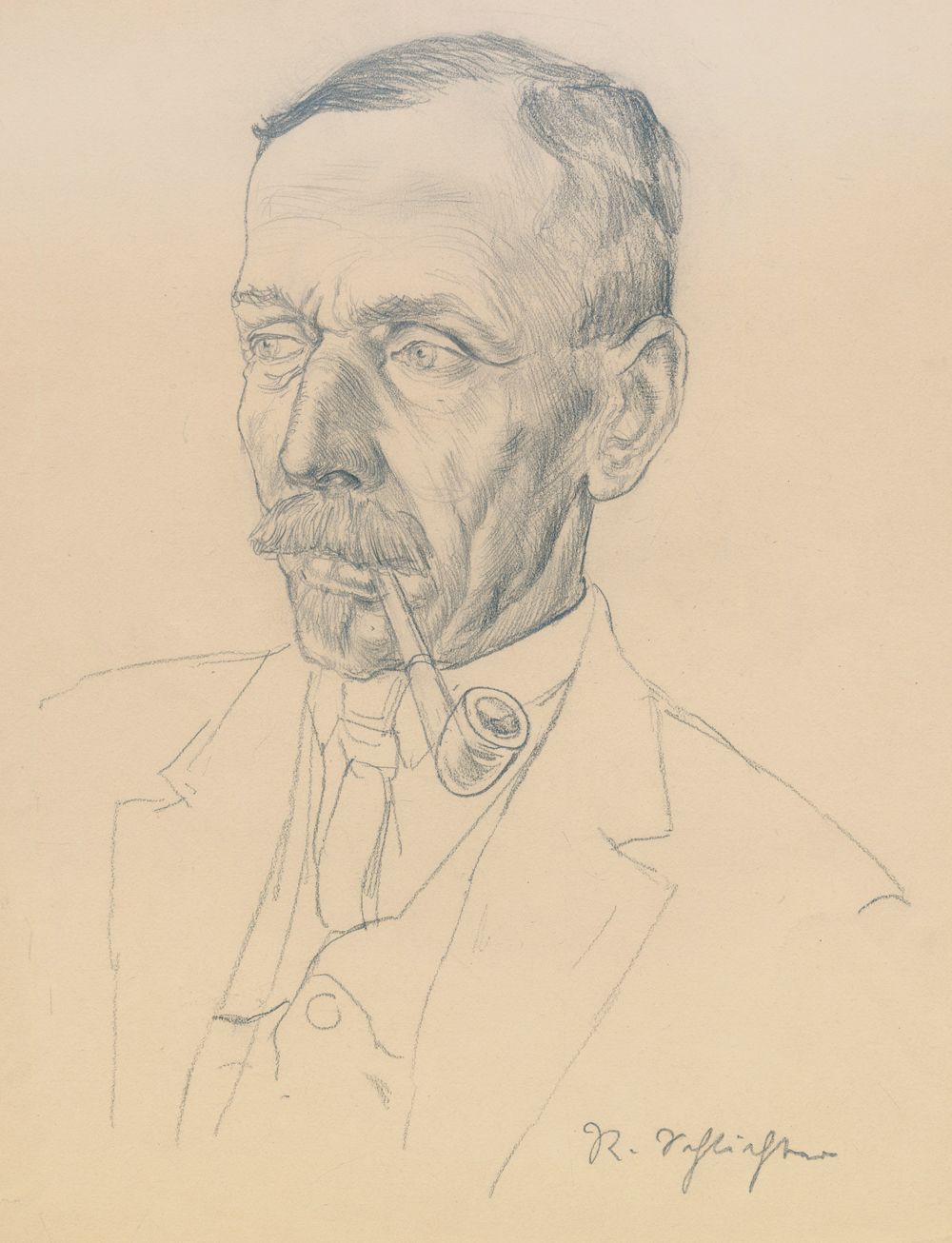 Schlichter, Rudolf (Pseud. Udor Rétyl, 1890年卡尔乌--慕尼黑1955年）。)托马斯-曼的肖像，有小胡子和烟斗的四分之&hellip;