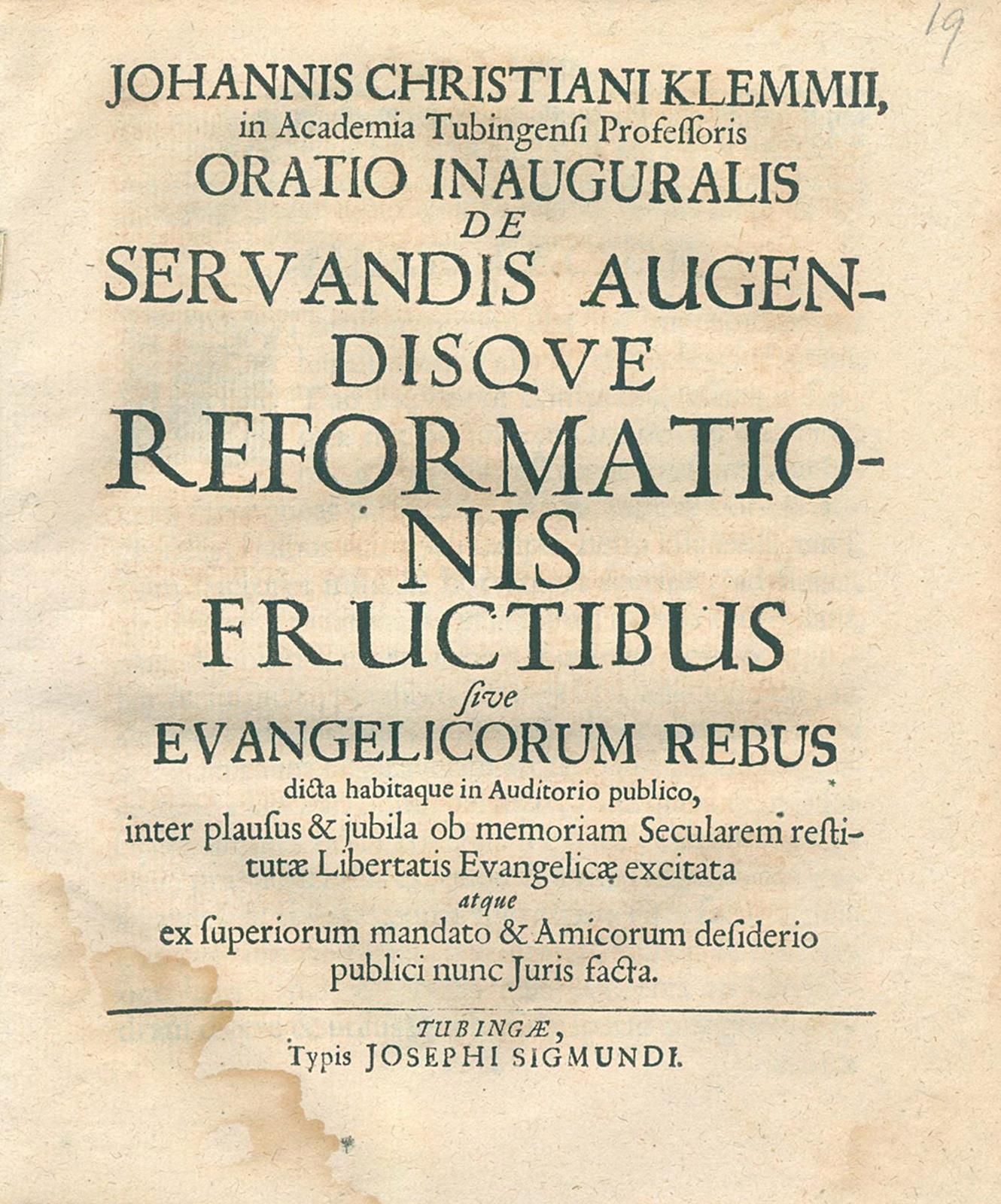 Klemm,J.C. Oratio inauguralis de servandis augendisque reformationis fructibus s&hellip;