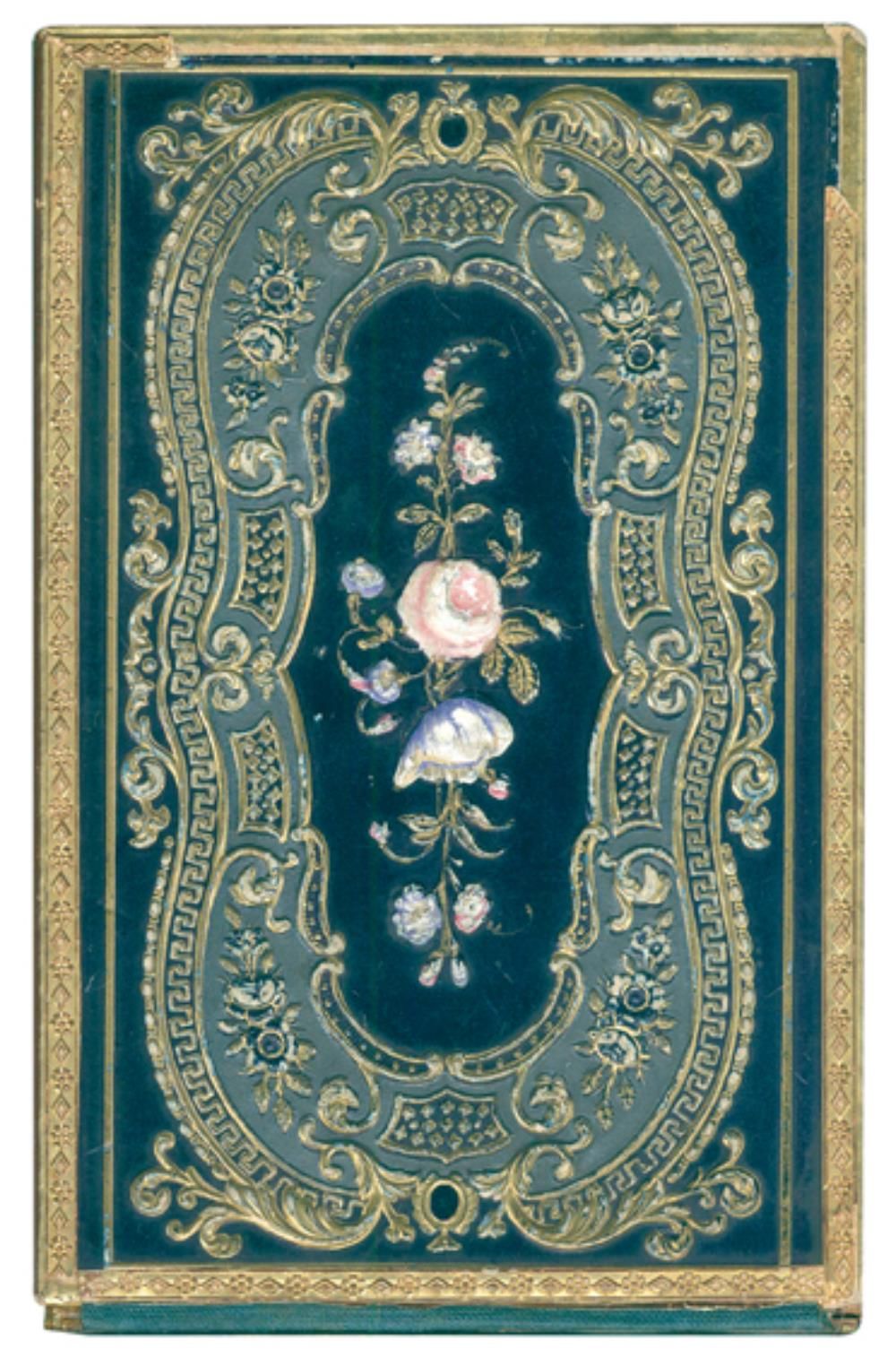 Kassette in Buchform mit Klappdeckel. Deckel mit floralen Ornamenten in Prägedru&hellip;