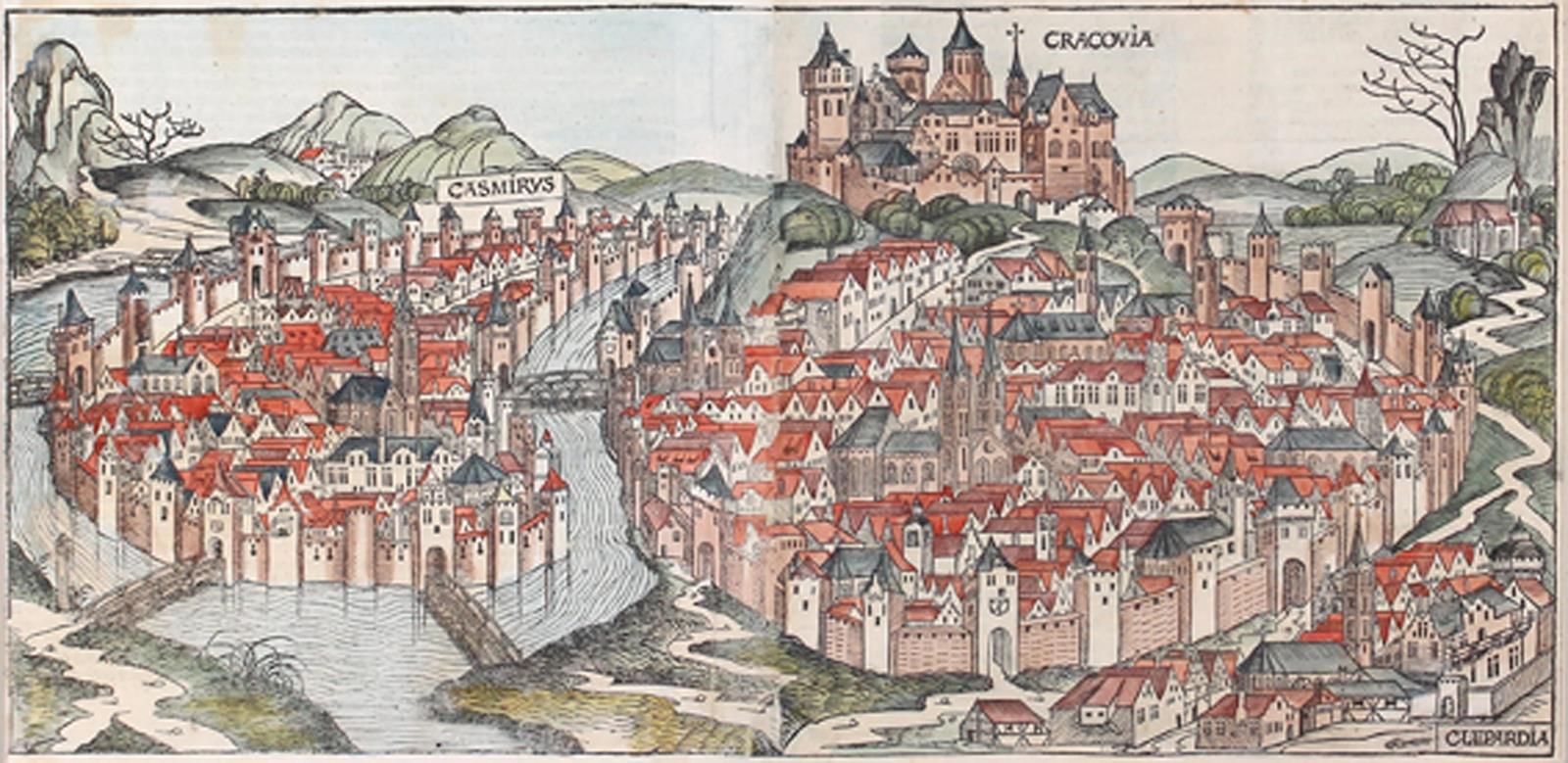 Schedel,H. Krakow. Colored woodcut. From the latin. Fol, double page (264/265), &hellip;