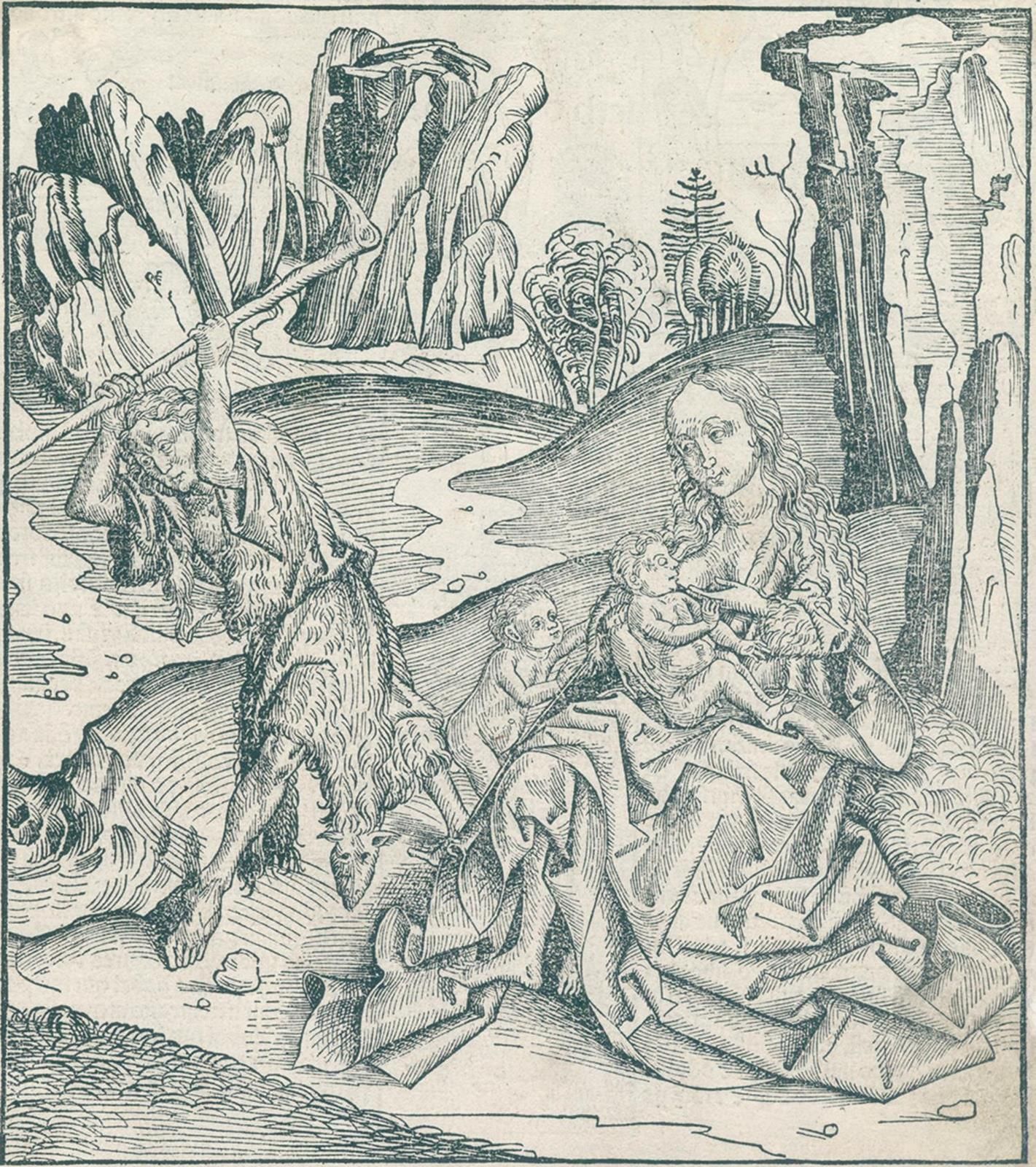 Wolgemut, Michael (1434 Nuremberg 1519). Adam et Eve avec Cain et Abel. Gravure &hellip;