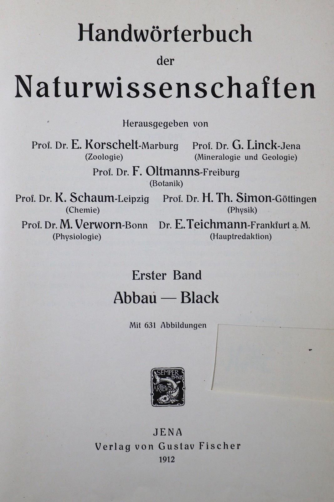 Korschelt,E. U.A. (Hrsg.). Handwörterbuch der Naturwissenschaften. Bde. 1-8 (von&hellip;