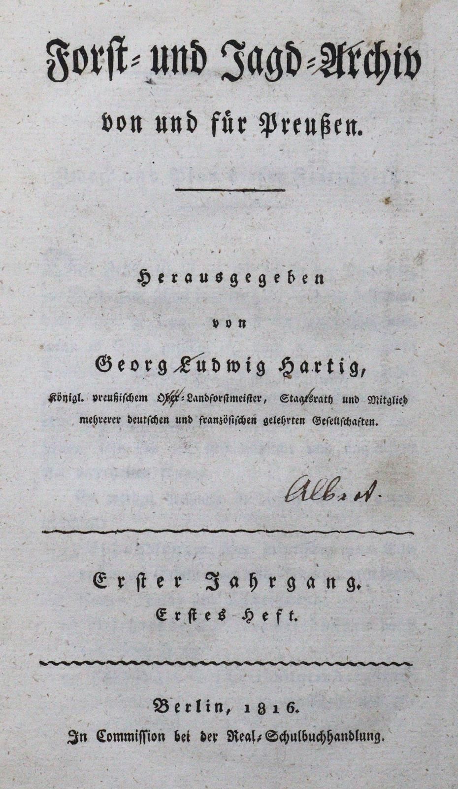 Hartig,G.L. (Hrsg.). Archivi forestali e di caccia di e per la Prussia. 9 numeri&hellip;
